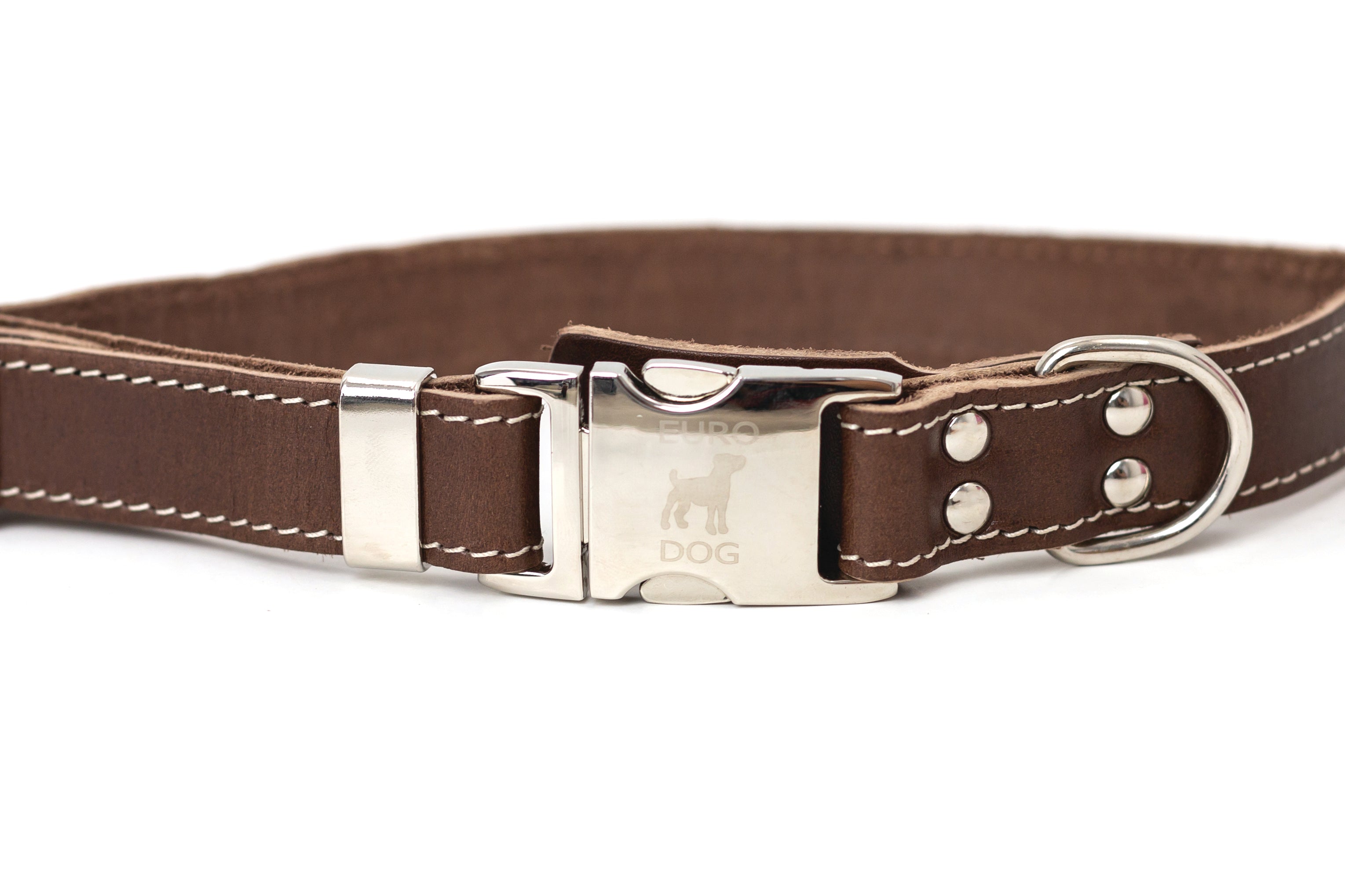 Pro Line Quick-Release Chocolate Leather Dog Collar with Metal Buckle by Euro-Dog Collars and Leads