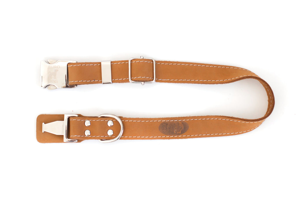 Pro Line Quick-Release Khaki Leather Dog Collar with Metal Buckle by Euro-Dog Collars and Leads