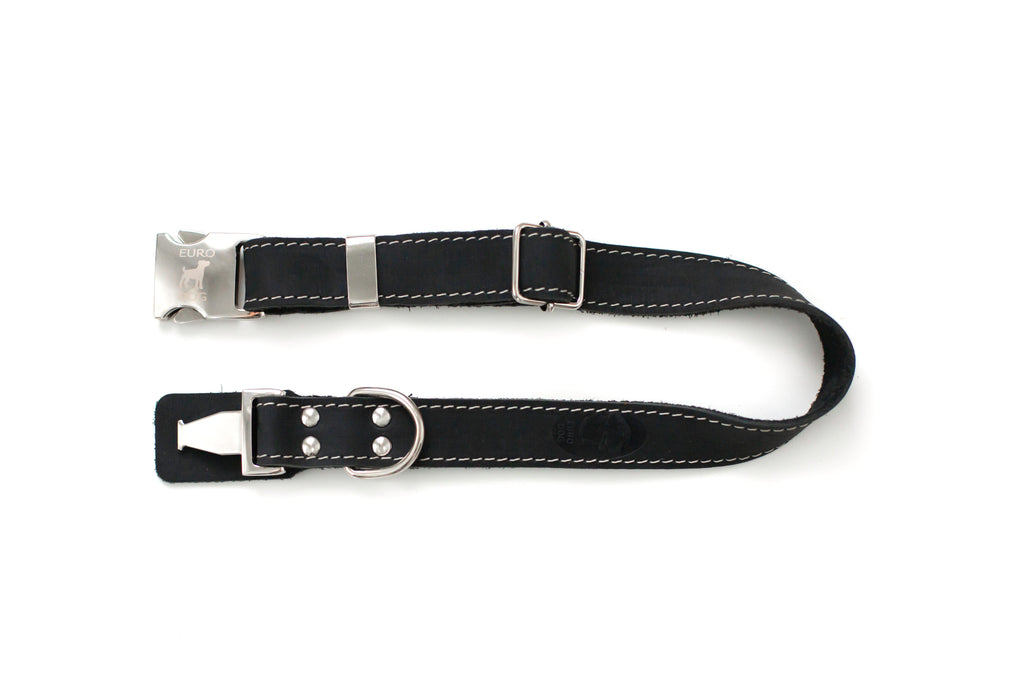 Bestseller Quick-Release Midnight Black Leather Dog Collar with Metal Buckle by Euro-Dog Collars and Leads