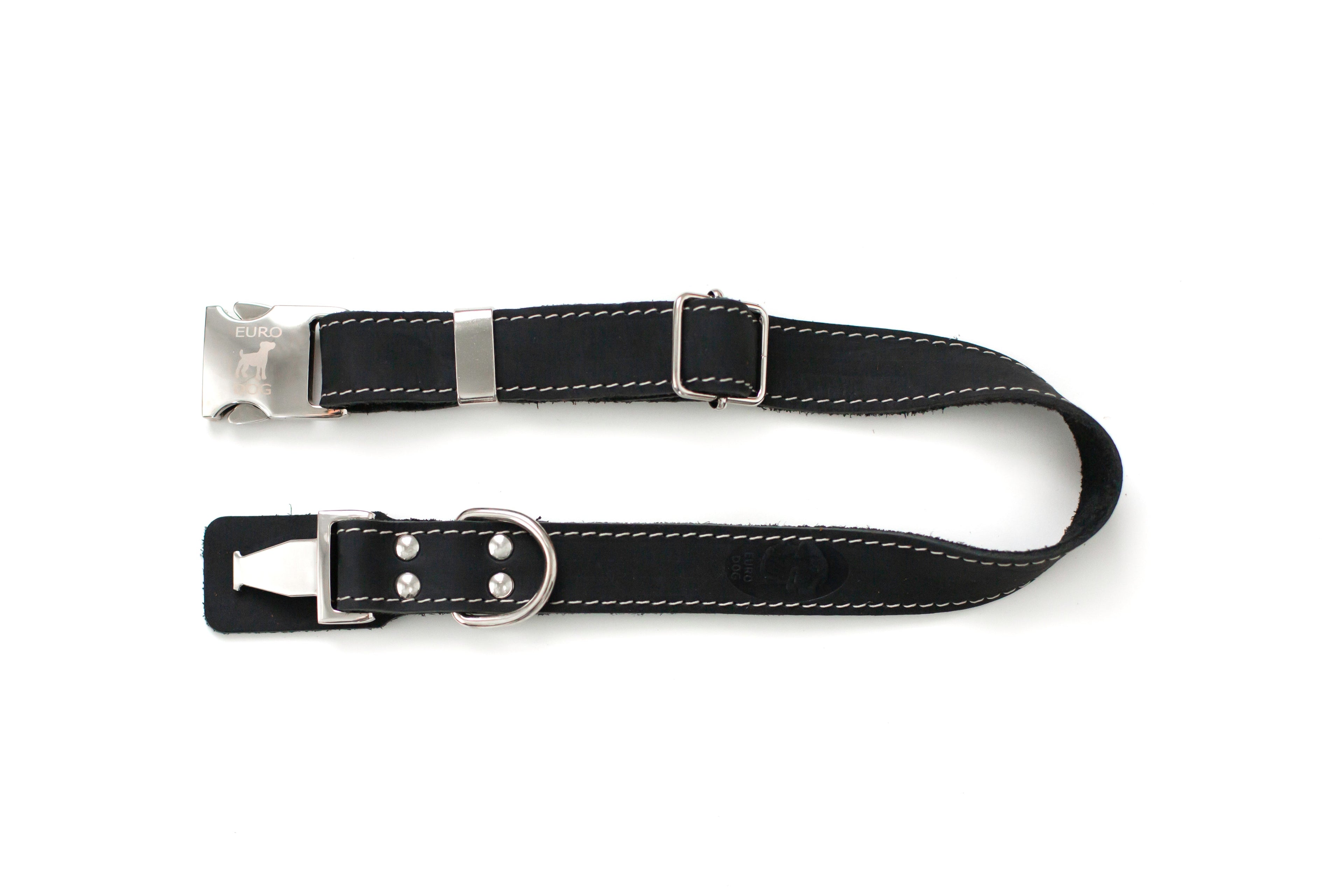 Bestseller Quick-Release Midnight Black Leather Dog Collar with Metal Buckle by Euro-Dog Collars and Leads