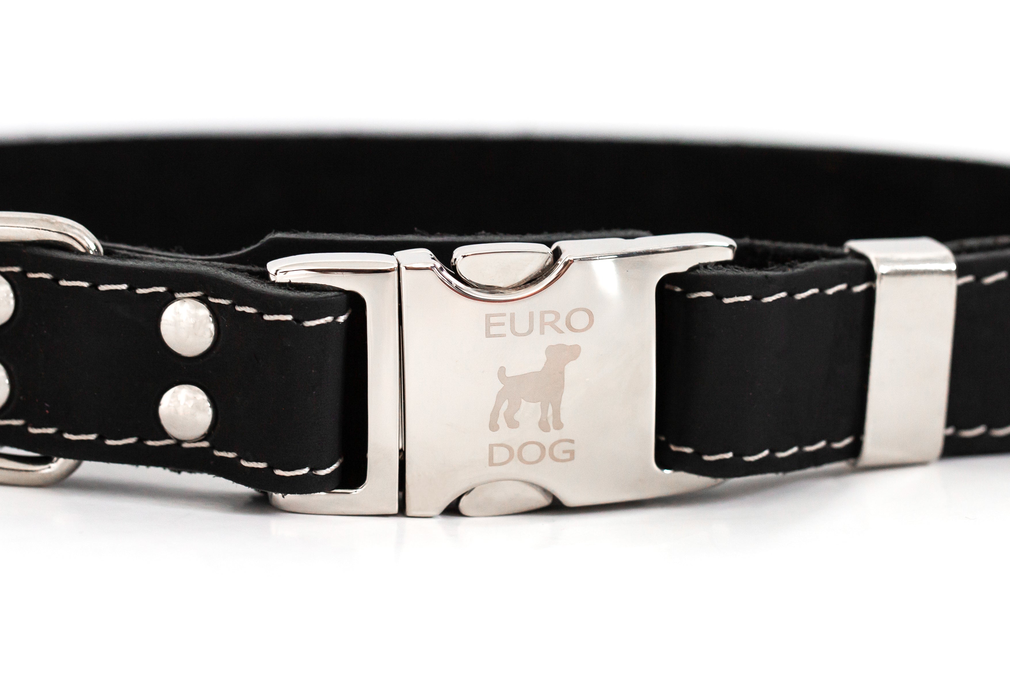 Bestseller Quick-Release Midnight Black Leather Dog Collar with Metal Buckle by Euro-Dog Collars and Leads