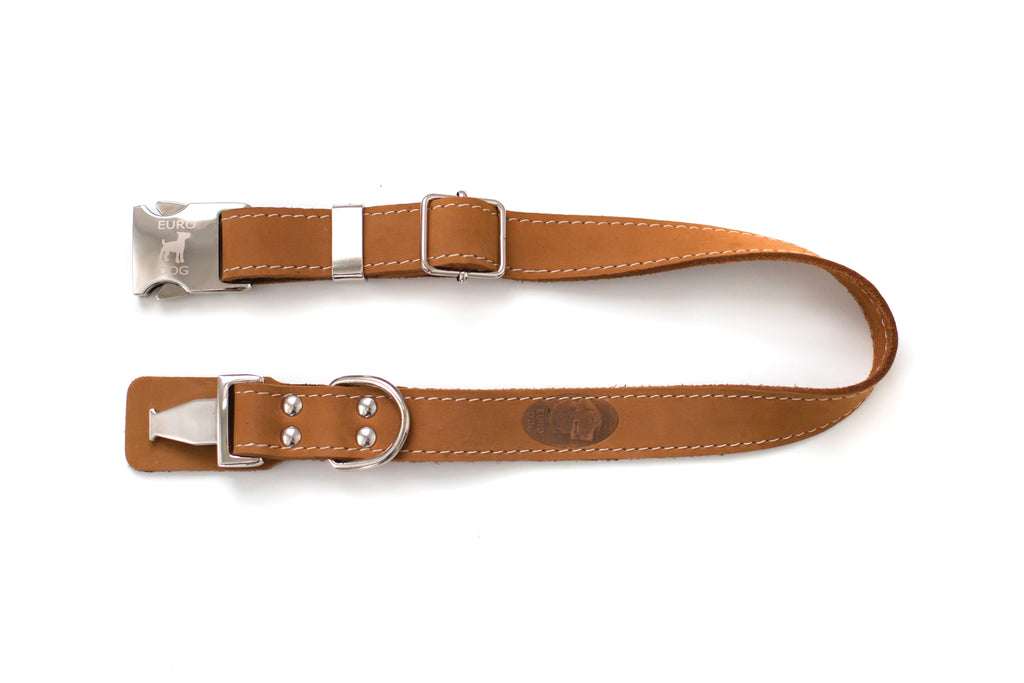 Pro Line Quick-Release Earth Brown Leather Dog Collar with Metal Buckle by Euro-Dog Collars and Leads