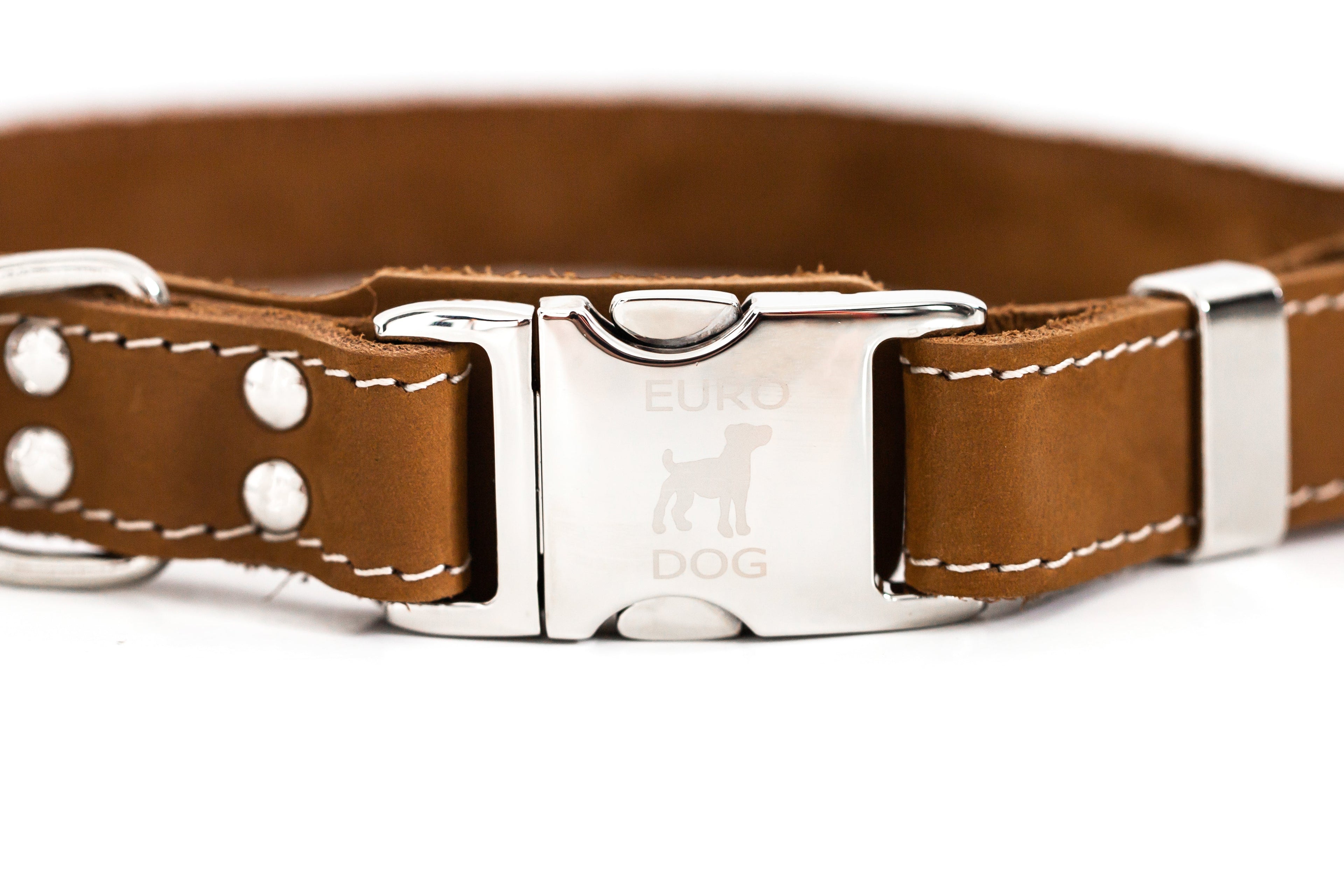 Pro Line Quick-Release Earth Brown Leather Dog Collar with Metal Buckle by Euro-Dog Collars and Leads
