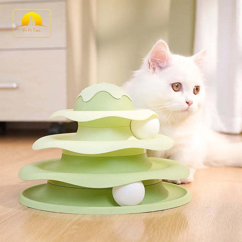 Cat Toy Tower Turntable Roller Balls 4 Levels