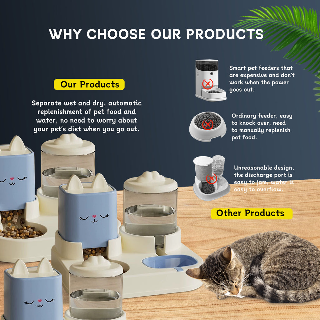 Cute Pet Feeding And Drinking Station, With Dry And Wet Separation by VetsPetStore