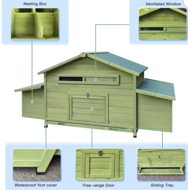 11.12 Square Feet Large Wooden Chicken Enclosure With 2 Free Range Doors, 2 Nest Boxes by Amazing Pet Bargains