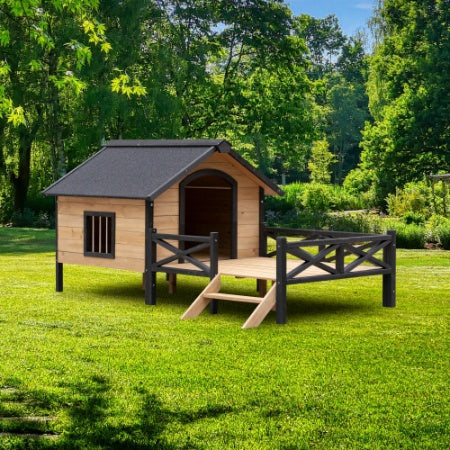 Outdoor Large Wooden Cabin House Style Wooden Dog Kennel With Porch by Amazing Pet Bargains