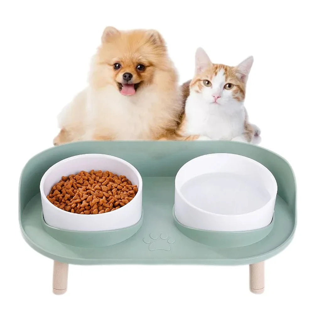 Raised Double Bowl Feeder, Adjustable Height Anti-tip Protection