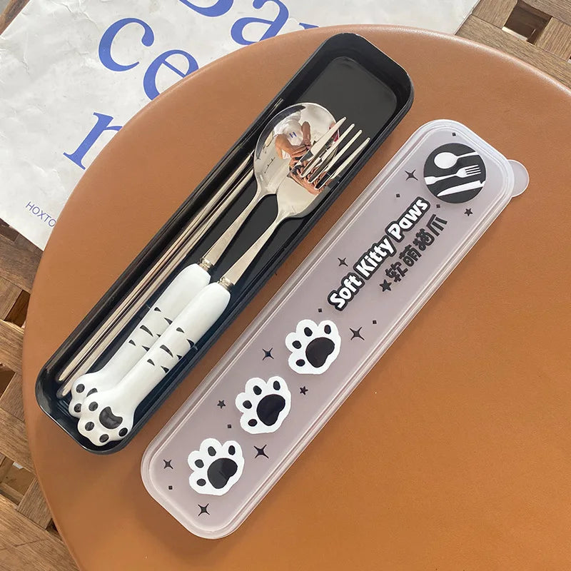 Stainless Steel Cute Cat Claw Ceramic Spoon and Fork by Love My Pet