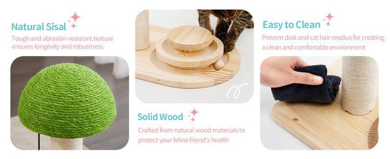 Mushroom Sisal Rope 2 In 1 Wooden Interactive Ball Track Ball Cat Scratching Post