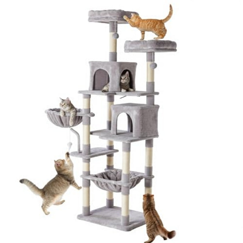 71-inch Large Multi-story Cat Climbing Tower, Natural Sisal Grabber Posts by VetsPetStore