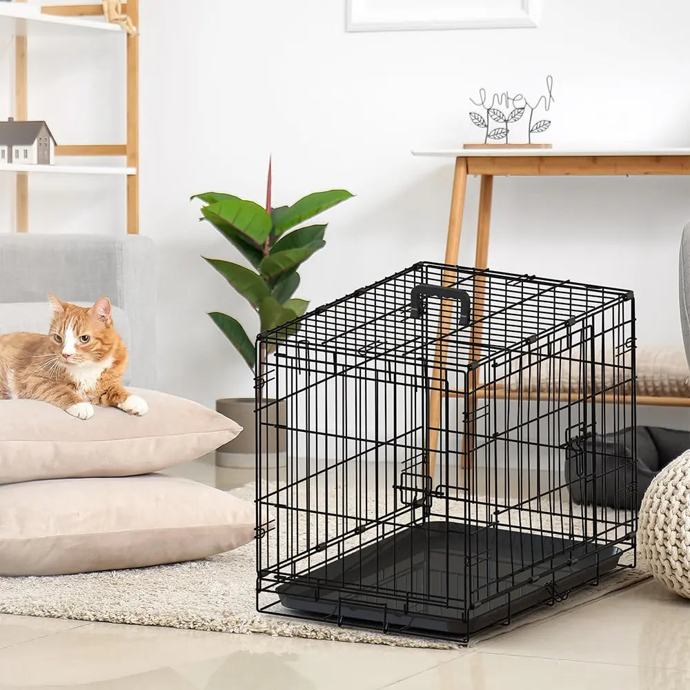 30-inch Black Wire Dog Cage Double Lock Mechanism Double Door Single Handle Single Bolt by Amazing Pet Bargains