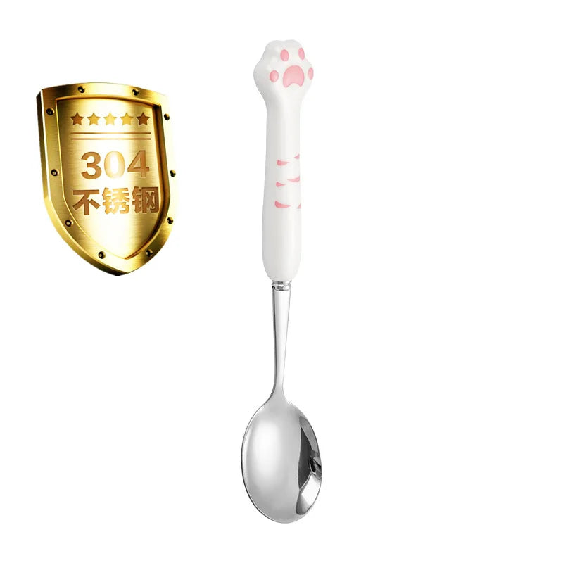 Stainless Steel Cute Cat Claw Ceramic Spoon and Fork by Love My Pet