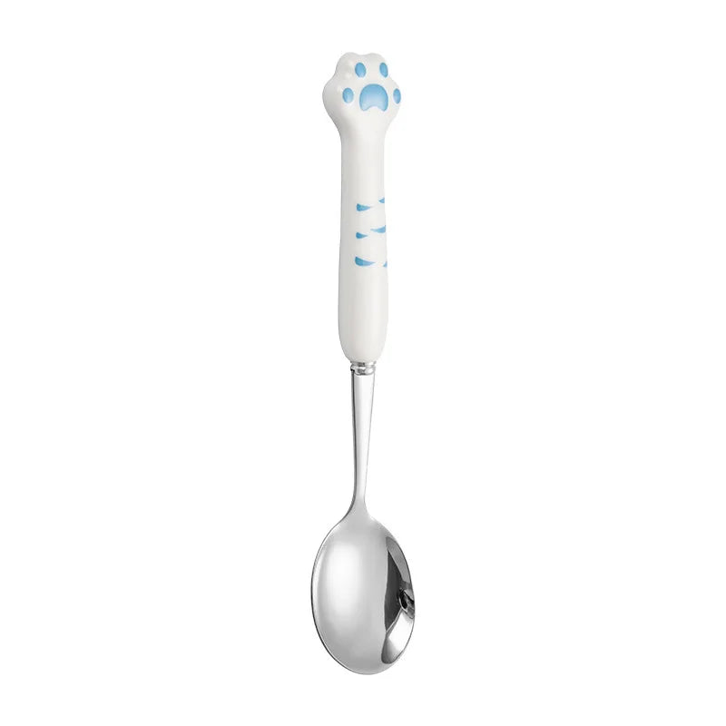 Stainless Steel Cute Cat Claw Ceramic Spoon and Fork by Love My Pet