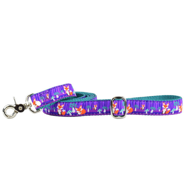 1″ Nocturnal – Fox and Mushroom Ribbon Dog Leash by 2 Hounds Design