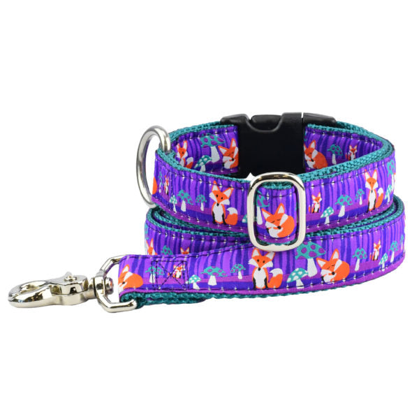 1″ Nocturnal – Fox and Mushroom Ribbon Dog Leash by 2 Hounds Design