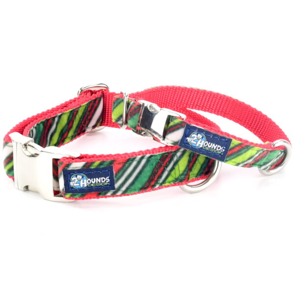 Christmas Stripe Velvet Essential Dog Collar by 2 Hounds Design
