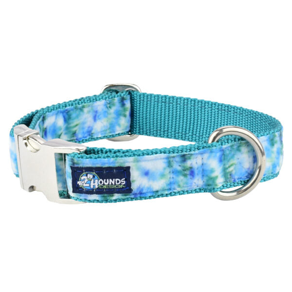 Teal Tie-Dye Velvet Essential Dog Collar by 2 Hounds Design