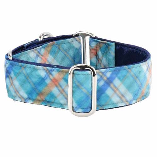 Blue Plaid Elite Velvet Martingale Dog Collar by 2 Hounds Design