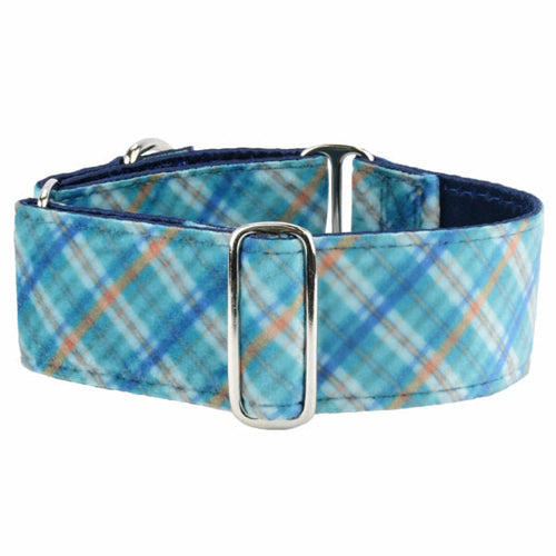 Blue Plaid Elite Velvet Martingale Dog Collar by 2 Hounds Design