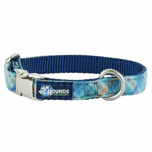 Blue Plaid Velvet Essential Dog Collar by 2 Hounds Design