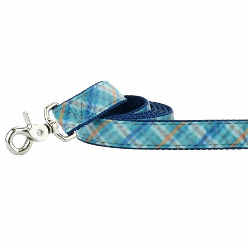Blue Plaid Velvet Dog Leash by 2 Hounds Design