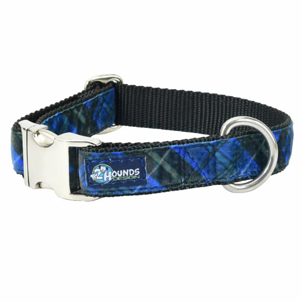 Midnight Winter Plaid Velvet Essential Dog Collar by 2 Hounds Design