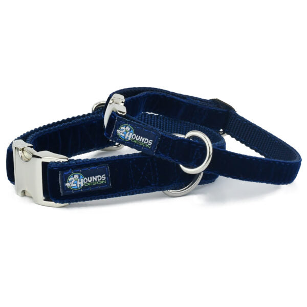 Navy Velvet Essential Martingale Dog Collar by 2 Hounds Design