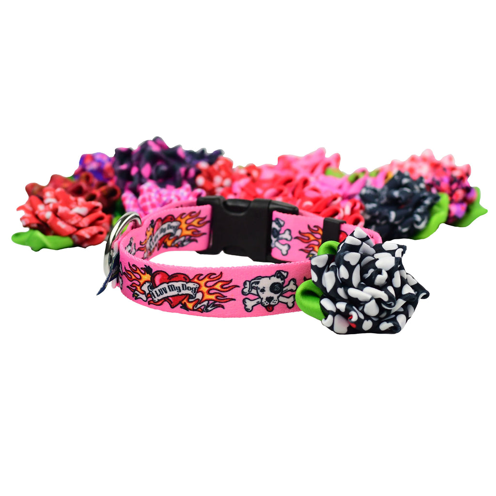 Collar Flower - Black with White Hearts by 2 Hounds Design