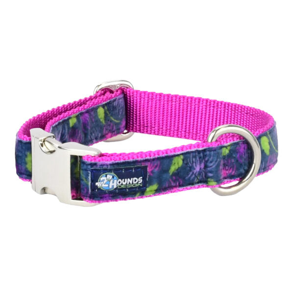 Midnight Dahlia Velvet Essential Buckle Martingale Dog Collar by 2 Hounds Design