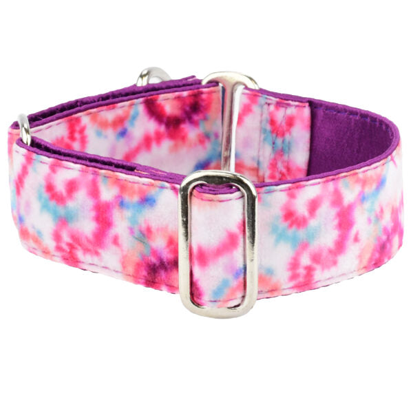 Pink Tie-Dye Elite Velvet Martingale Dog Collar by 2 Hounds Design