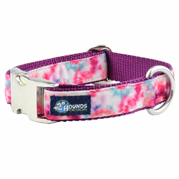 Pink Tie-Dye Velvet Essential Dog Collar by 2 Hounds Design