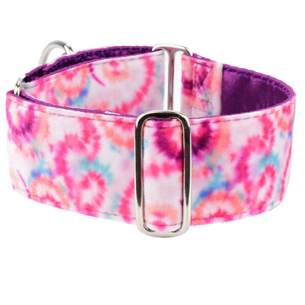 Pink Tie-Dye Elite Velvet Martingale Dog Collar by 2 Hounds Design