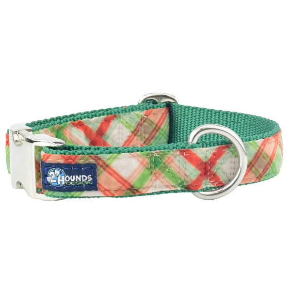 Christmas Plaid Cream Velvet Essential Dog Collar (1″ Only) by 2 Hounds Design