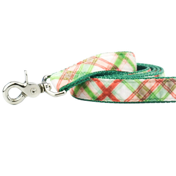 Christmas Plaid Cream Velvet Dog Leash (1″ Only) by 2 Hounds Design