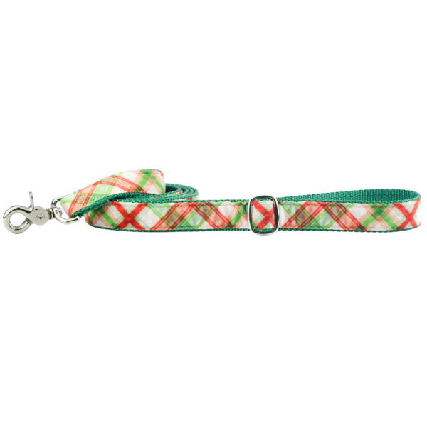 Christmas Plaid Cream Velvet Dog Leash (1″ Only) by 2 Hounds Design
