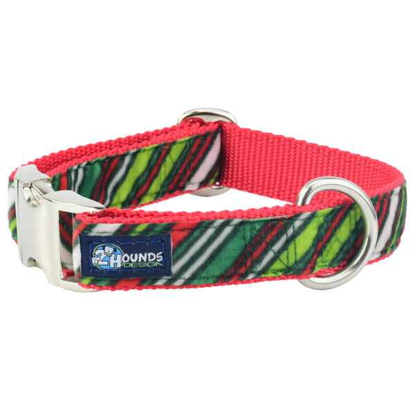 Christmas Stripe Velvet Essential Dog Collar by 2 Hounds Design