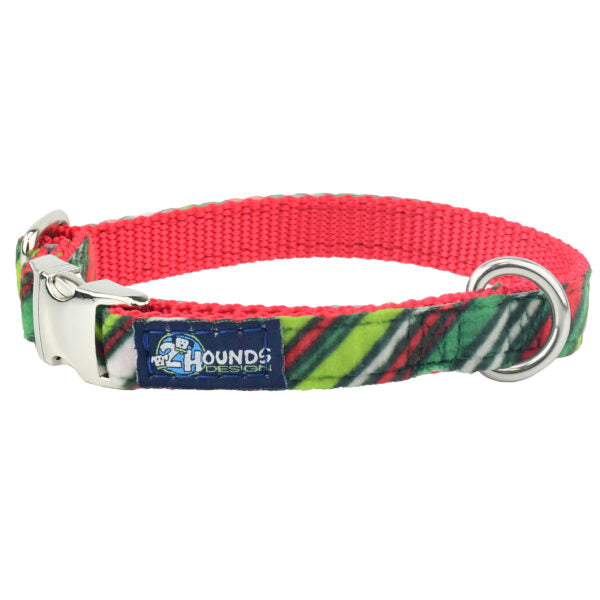 Christmas Stripe Velvet Essential Dog Collar by 2 Hounds Design