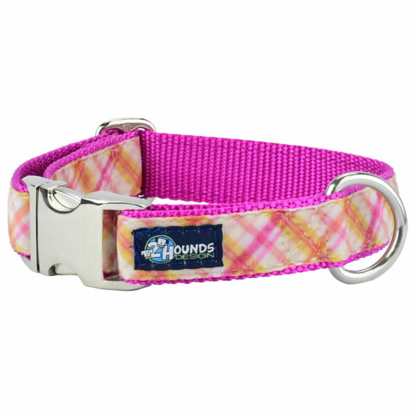 Pink Plaid Velvet Essential Dog Collar by 2 Hounds Design