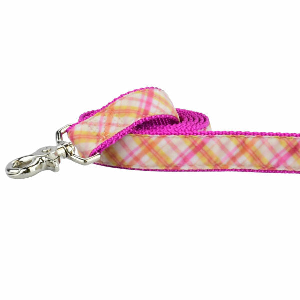 Pink Plaid Velvet Dog Leash by 2 Hounds Design