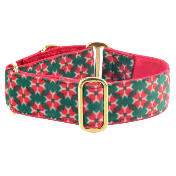 Poinsettia Elite Velvet Buckle Martingale Dog Collar by 2 Hounds Design