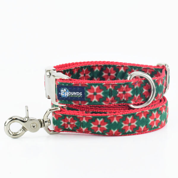 Poinsettia Holiday Velvet Essential Buckle Martingale Dog Collar (1″ Only) by 2 Hounds Design
