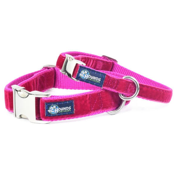 Raspberry Velvet Essential Dog Collar by 2 Hounds Design