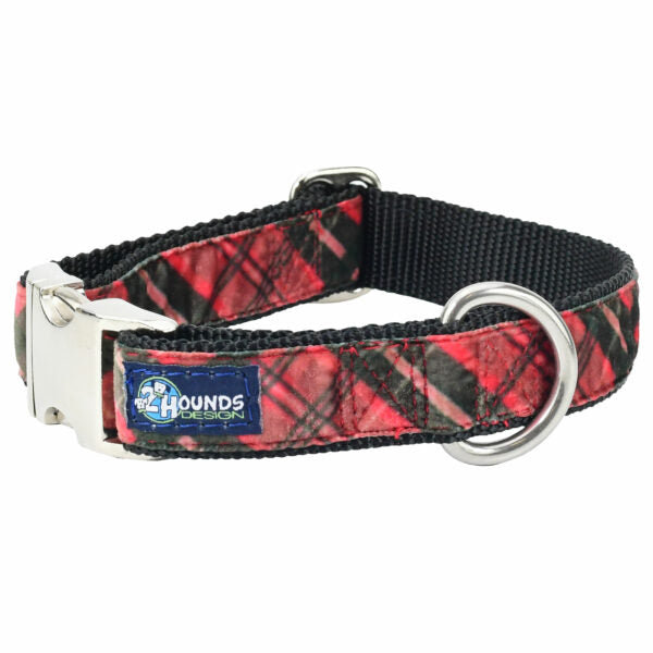 Classic Winter Plaid Velvet Essential Dog Collar by 2 Hounds Design
