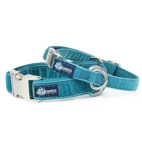 Teal Velvet Essential Dog Collar by 2 Hounds Design