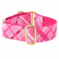 Very Pink Plaid Elite Velvet Dog Collar by 2 Hounds Design
