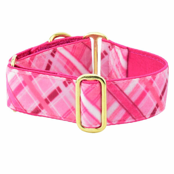 Very Pink Plaid Elite Velvet Dog Collar by 2 Hounds Design