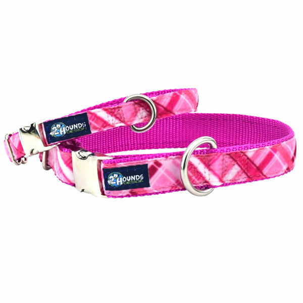 Very Pink Plaid Velvet Essential Martingale Dog Collar by 2 Hounds Design