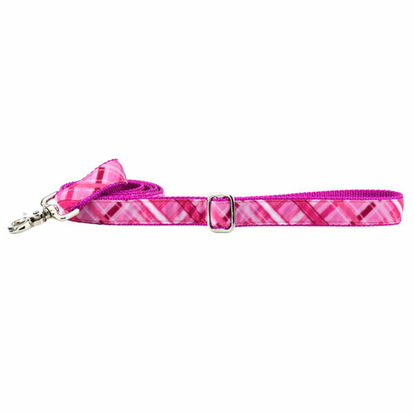 Very Pink Plaid Velvet Dog Leash by 2 Hounds Design
