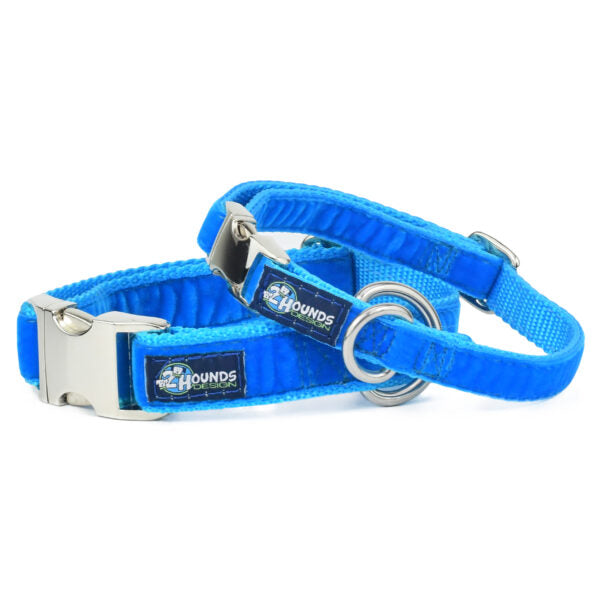 Venetian Blue Velvet Essential Dog Collar by 2 Hounds Design